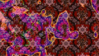 Raster illüstrasyonu. Çiçek süslemeli çizim deseni. Çiçekler kahverengi, kırmızı ve pembe renklerde.