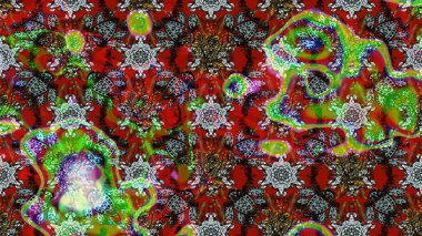 Renkli, kahverengi ve nötr raster çizimi. Küçük çiçekteki sevimli çiçek deseni. Birçok kırmızı, kahverengi ve nötr soyut çiçekli tropik çizim deseni.