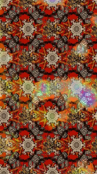 Raster illüstrasyonu. Çiçek duvar kâğıdı. Kahverengi, bej ve kırmızı renkli şirin tekstil. Çiçek arkaplan. Renkli çizim deseni.