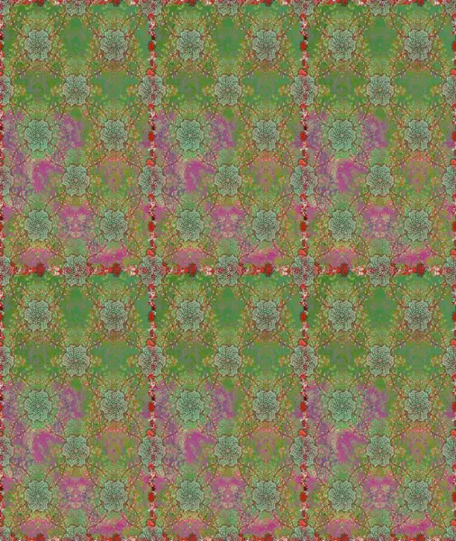 Yeşil ve nötr renklerde parlak çiçekli halı ile kusursuz desen.