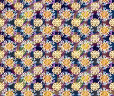 Tekstil için dikişsiz suluboya desen. Elle çizilmiş çiçek deseni (fayans). Sevimli çiçekler, desenli, mavi ve nötr renklerle renksiz desen.