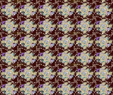 Raster güzel bir çiçek deseni çizmiş. Tatil havası. Kahverengi renkli çiçekler. Bahar mevsimi. Nazik romantik baskı.