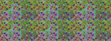 Parlak renkli fantezi çiçekleri, yapraklar yeşil ve nötr renklerde tomurcuklar yeşil ve nötr. Çiçeksiz desenli, suluboya elle çizilmiş elementler..