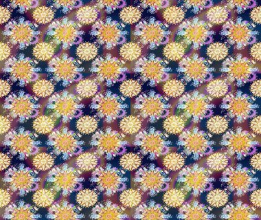 Tekstil için dikişsiz suluboya desen. Elle çizilmiş çiçek deseni (fayans). Sevimli çiçekler, desenli, mavi ve nötr renklerle renksiz desen.