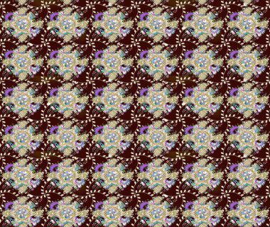 Raster güzel bir çiçek deseni çizmiş. Tatil havası. Kahverengi renkli çiçekler. Bahar mevsimi. Nazik romantik baskı.