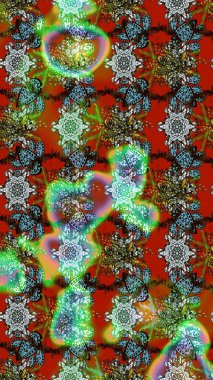 Şirin çiçek elementleri. Raster illüstrasyonu. Robot resim. Yeşil, kahverengi ve kırmızı renkte çiçekler.