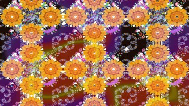 Güzel kumaş deseni. Renkli Yaz Temalı eskiz kalıbı. Raster Illustrasyon 'daki Çiçek Deseni' nin son moda çizimi. Düz Çiçek Elementleri Tasarımı.