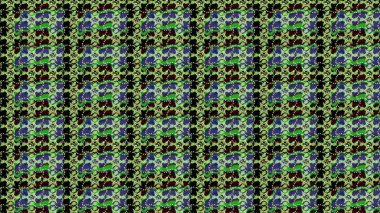 Raster. Yeşil, siyah ve mor renkli güzel çiçekli eskiz deseni, suluboya çiçek deseni, duvar kağıdı, kart veya kumaş için fayanslı.