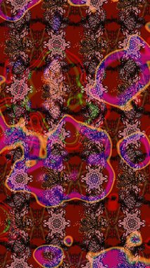 Raster illüstrasyonu. Kahverengi, kırmızı ve pembe renklerde. Anti-stres için Raster soyut şablon sayfası.