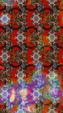 Raster illüstrasyonundaki çiçek desenli çizim. Renkli Bahar Teması eskiz kalıbı. Çiçekler kahverengi, kırmızı ve gri renklerde. Düz Çiçek Elementleri Tasarımı.