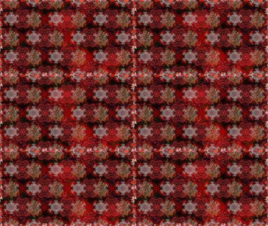 Raster Floral Illustration, Asyalı tekstil. Kahverengi ve kırmızı renklerde etnik çiçeklerle kusursuz bir desen..