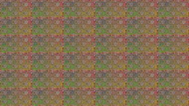 Raster illüstrasyonu. Kahverengi ve yeşil kıvırcık çiçekler kahverengi ve yeşil renklerde şekillenir. Klasik çiçek tasarım elementleri.