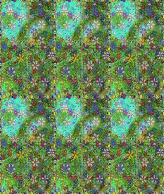 Raster illüstrasyonunda kusursuz çiçek deseni. Yeşil ve mavi renkte çiçekler.