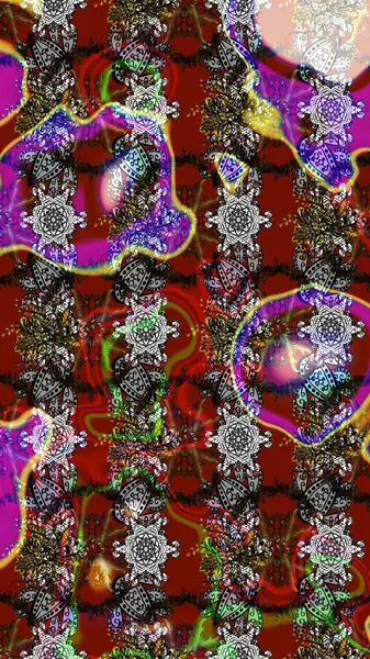 Çok renkli, kırmızı ve kahverengi zarif küçük çiçekler ve gri, kırmızı ve kahverengi renkli komik böcekler, raster deseni, illüstrasyon.