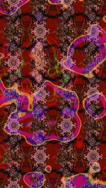 Raster illüstrasyonu. Kahverengi, kırmızı ve pembe renklerde. Anti-stres için Raster soyut şablon sayfası.