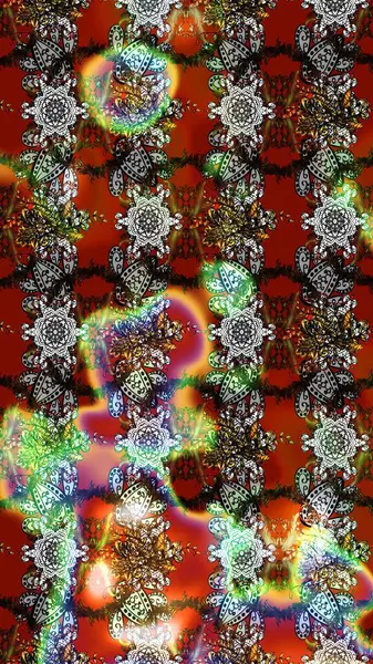 Suluboya çiçekli çiçek deseni. Raster illüstrasyonu. Kahverengi, gri ve kırmızı renklerde Asya tekstili.