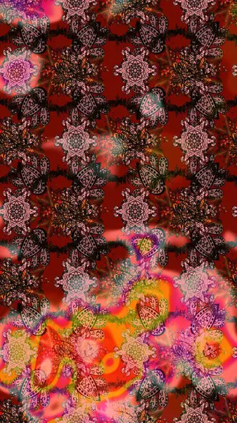 Modern çiçek arkaplanı. Moda baskıları için zarif bir şablon. Halk tarzı. Parlak renkli çiçekleri olan ve kahverengi, pembe ve kırmızı renkte yaprakları olan muhteşem bir çiçek deseni..