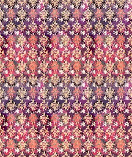 Raster Çiçek İllüstrasyonu güzel tekstil. Pembe renkli etnik çiçeklerle süslenmiş zarif bir eskiz..