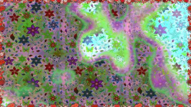 Güzel kumaş deseni. Raster illüstrasyonu. Çiçekler, dallar, bitkiler ve çiçekler. El çizimi.