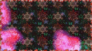 Soyut etnik raster kusursuz desen. Kabile sanatı boho baskısı, klasik çiçek arkaplanı. Arkaplan dokusu, duvar kağıdı, gri ve kahverengi renkli çiçek teması.