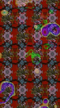 Çiçekler, dallar, bitkiler ve çiçekler. Güzel kumaş deseni. Raster illüstrasyonu. El çizimi.