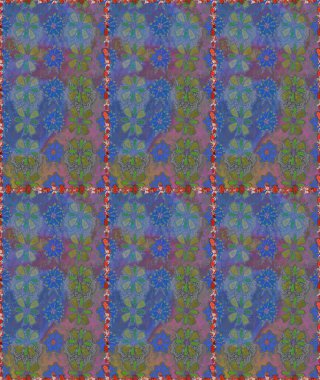 Kusursuz Renksiz Bahar Temalı Kusursuz Arkaplan. Sevimli çiçek raster deseni. Mavi ve gri renkte çiçekler. Düz Çiçek Elementleri Tasarımı.