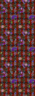 Raster Floral Illustration, Asyalı tekstil. Kırmızı, kahverengi ve gri renkte etnik çiçeklerle süslenmiş zarif eskiz deseni.