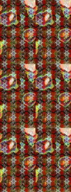 Raster illüstrasyonu. Raster illüstrasyonu. Çiçekler kahverengi, kırmızı ve gri renklerde. Çiçek desenli çizim. Asya tekstil tarzında.