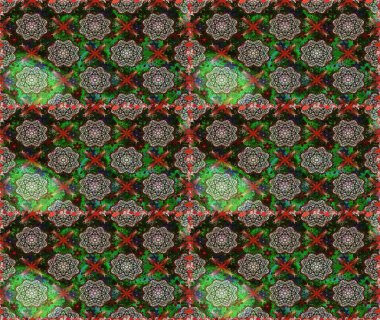 Düz Çiçek Elementleri Tasarımı. Renkli Bahar Temalı Kusursuz Arkaplan. Kusursuz çiçek deseni. Asya tekstil tarzında. Raster illüstrasyonu. Gri ve yeşil renkte çiçekler.