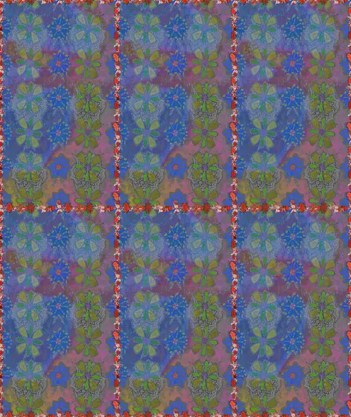 Kusursuz Renksiz Bahar Temalı Kusursuz Arkaplan. Sevimli çiçek raster deseni. Mavi ve gri renkte çiçekler. Düz Çiçek Elementleri Tasarımı.