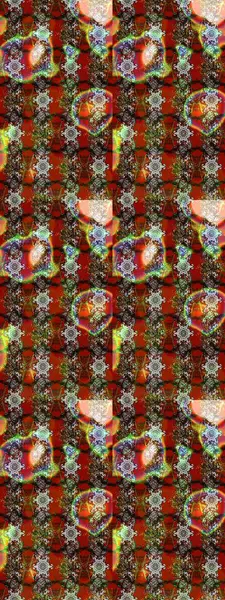 Raster illüstrasyonu. Raster illüstrasyonu. Çiçekler kahverengi, kırmızı ve gri renklerde. Çiçek desenli çizim. Asya tekstil tarzında.