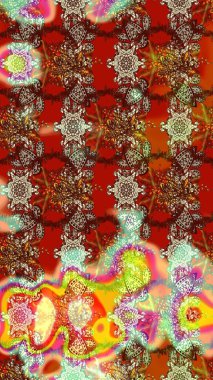 Çiçek desenli raster, kahverengi, kırmızı ve bej renkli grafik desenli soyut raster arkaplan. Modern stil dokusu.