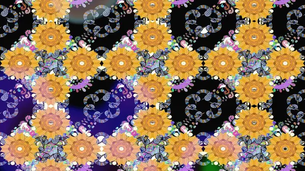 Güzel kumaş deseni. Doodle çiçekler ve dalları, otlar ve çiçekler. Raster Illustration. El çizilmiş.