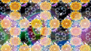 Bej renkli etnik çiçekli zarif eskiz deseni. Raster Çiçek İllüstrasyon Şirin Tekstil.