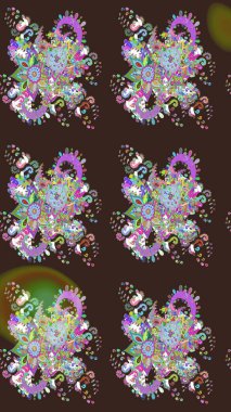 Modern çiçek arkaplanı. Moda baskıları için zarif bir şablon. Halk tarzı. Parlak renkli çiçekleri ve mor renkli yaprakları olan muhteşem bir çiçek deseni..