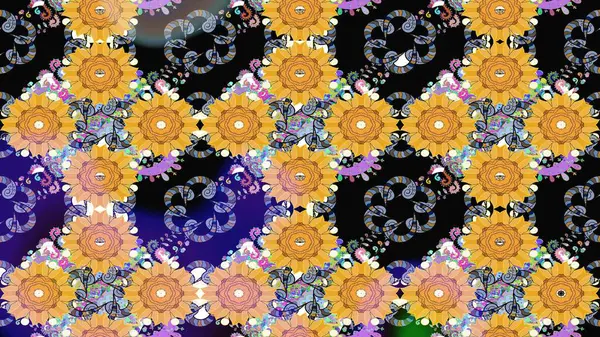 Güzel kumaş deseni. Doodle çiçekler ve dalları, otlar ve çiçekler. Raster Illustration. El çizilmiş.