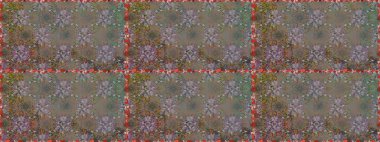 Gri ve kahverengi renkli Asya tekstili. Çiçeklerle suluboya desenli çiçek deseni. Raster illüstrasyonu.