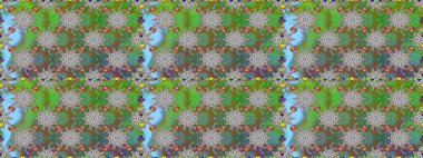 Tekstil için dikişsiz suluboya desen. Şirin çiçekli, desenli, yeşil ve gri renklerde renksiz bir desen. El çizimi çiçek pürüzsüz desen (taş)).