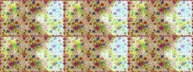 Renkli Bahar Temalı Kusursuz Arkaplan. Raster illüstrasyonu. Düz Çiçek Elementleri Tasarımı. Kusursuz çiçek deseni. Asya tekstil tarzında. Güzel kumaş deseni.