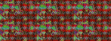 Kıvırcık, parlak örgü. Güzel, parlak, pürüzsüz kumaş, tuval. Desen, çizim, çiçek sınırı. Eski moda arka plan. Raster illüstrasyonu. Çiçeklerin çelengi.