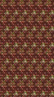 Raster deseni. Bahar çiçekleriyle desen dallı, kahverengi, kırmızı ve yeşil renkler çiçekli siluet.