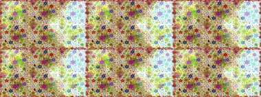 Renkli Bahar Temalı Kusursuz Arkaplan. Raster illüstrasyonu. Düz Çiçek Elementleri Tasarımı. Kusursuz çiçek deseni. Asya tekstil tarzında. Güzel kumaş deseni.