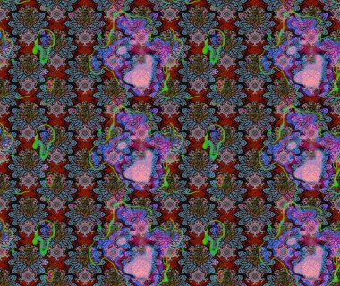 Raster çiçek desenli çiçek deseni, yapraklar, dekoratif elementler, sıçrama, lekeler, el çizimi kontur çizgileri ve Doodle çizim stili, grafik raster çizim çizimi.