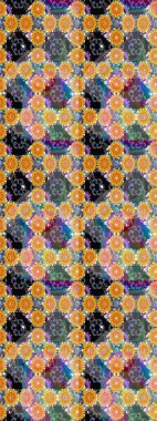 Halk tarzı. Modern çiçek arkaplanı. Parlak renkli çiçekleri ve sarı ve mavi renklerde yaprakları olan şaşırtıcı, pürüzsüz çiçek deseni. Moda baskıları için zarif bir şablon.