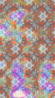 Gri, nötr ve bej renkli etnik çiçeklerle zarif bir eskiz deseni. Asya Tekstil 'inde Raster Çiçek İllüstrasyonu.