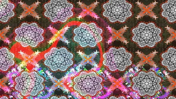 Gri renklerde. Raster illüstrasyonu. Taslak dekoratif arka plan, çiçek mandala. Çiçek..