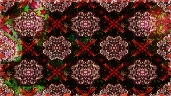 Güzel kumaş deseni. Kusursuz çiçek deseni. Renkli Bahar Temalı Kusursuz Arkaplan. Raster illüstrasyonu. Düz Çiçek Elementleri Tasarımı. Asya tekstil tarzında.