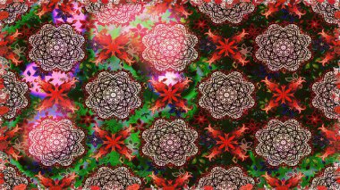 Kahverengi ve gri renkte güzel çiçekler, suluboya desenli, duvar kağıdı, kart ya da kumaş için fayanslı desenler. Raster..