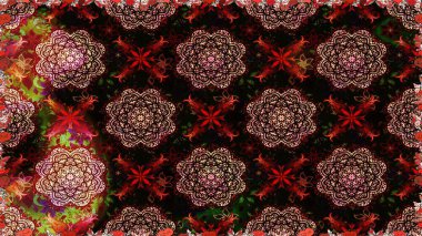 Raster illüstrasyonunda kusursuz çiçek deseni. Renkli Bahar Temalı Kusursuz Arkaplan. Siyah ve kahverengi renkte çiçekler. Düz Çiçek Elementleri Tasarımı.