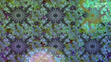 Raster illüstrasyonunda kusursuz çiçek deseni. Yeşil ve mavi renkte çiçekler.